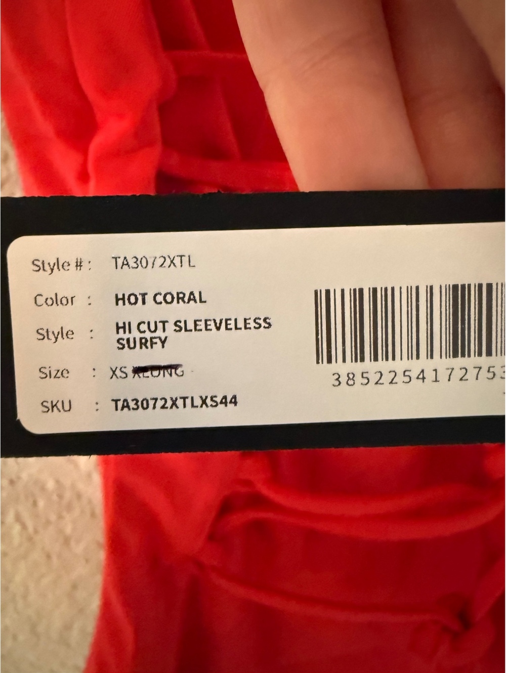 TA3 XS Short Sleeveless Surfy. Hot Coral. Hi cut. - Picture 3 of 9